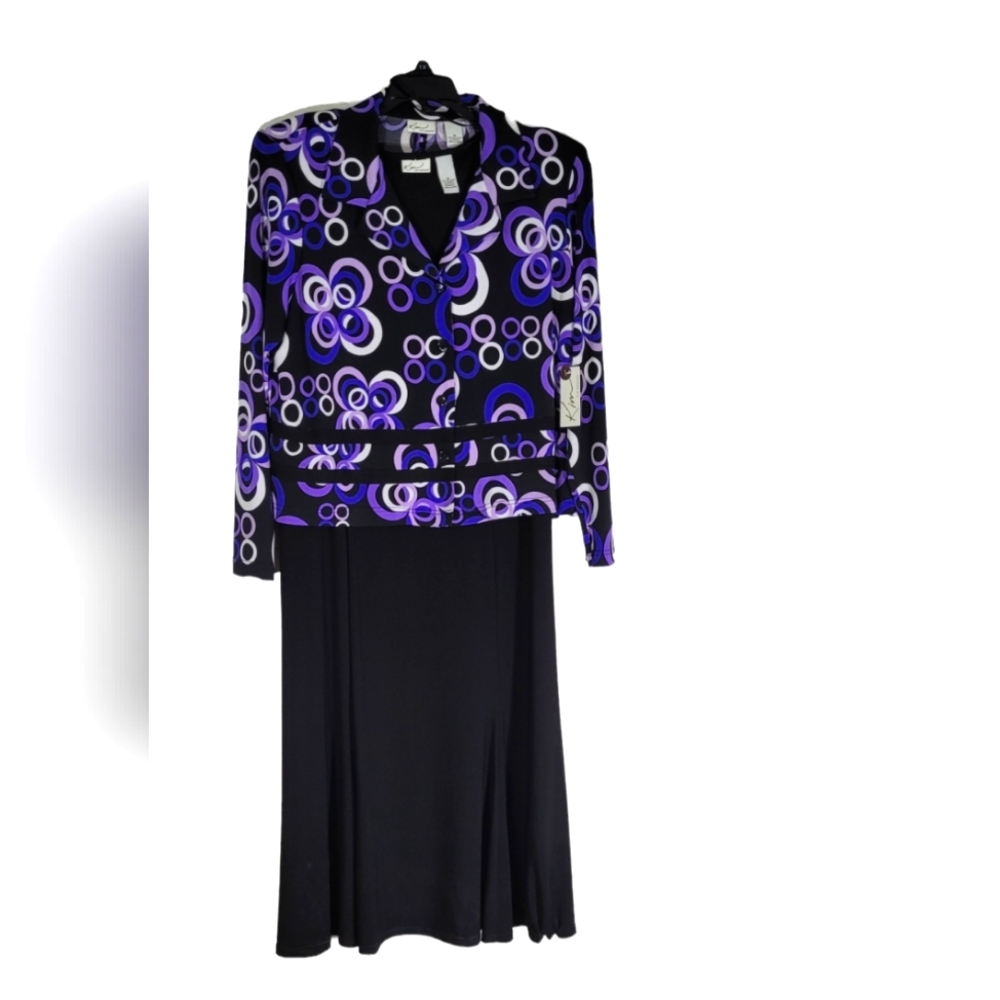 Kim Rogers - Two piece dress with jacket. Black dress with purple jacket. S 16